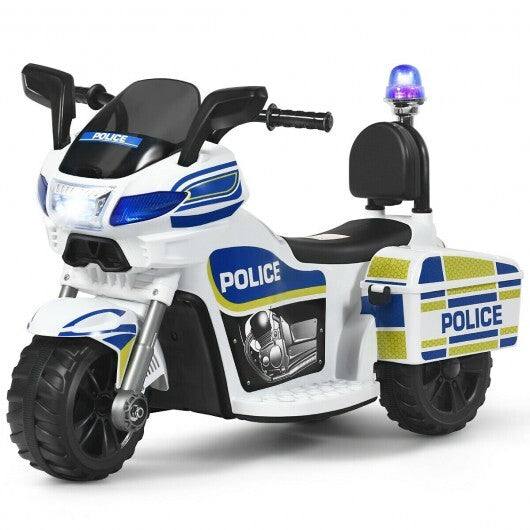 6V 3-Wheel Kids Police Ride 6V Kids 3-Wheel Police Motorcycle with Backrest