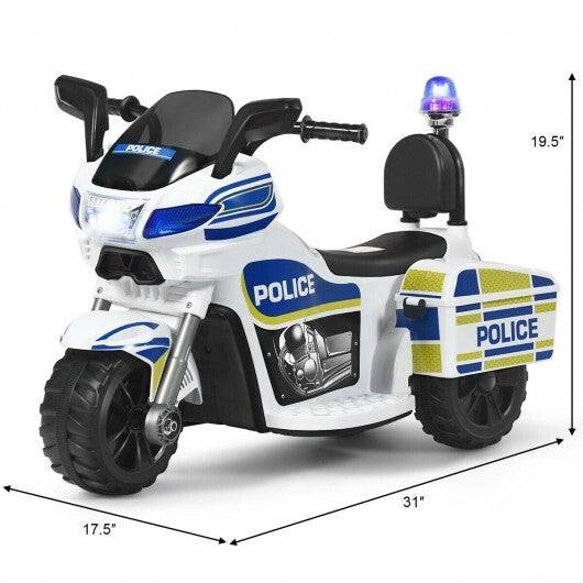 6V 3-Wheel Kids Police Ride 6V Kids 3-Wheel Police Motorcycle with Backrest