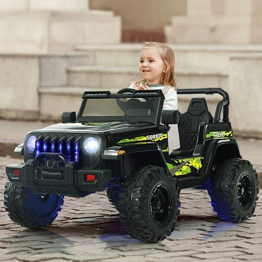 12V Kids Ride- 12V Kids Ride-on Jeep Car with 2.4 G Remote Control-Black & Green - Co