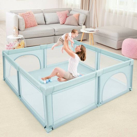 Large Infant Baby Playpen Safety Play Center Yard Playpen with Ocean Balls - Blue