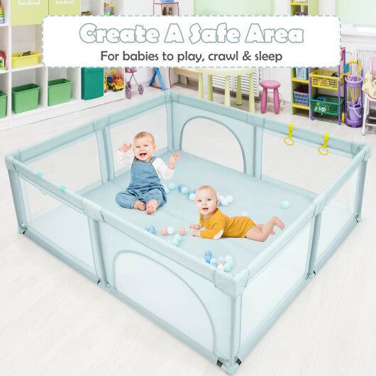 Large Infant Baby Playpen Safety Play Center Yard Playpen with Ocean Balls - Blue