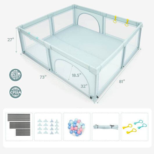 Large Infant Baby Playpen Safety Play Center Yard Playpen with Ocean Balls - Blue