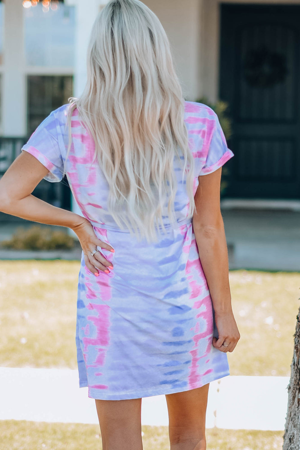 Women Tie-Dye Belted Women Tie-Dye Belted T-Shirt Dress