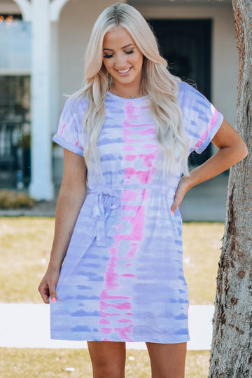 Women Tie-Dye Belted Women Tie-Dye Belted T-Shirt Dress