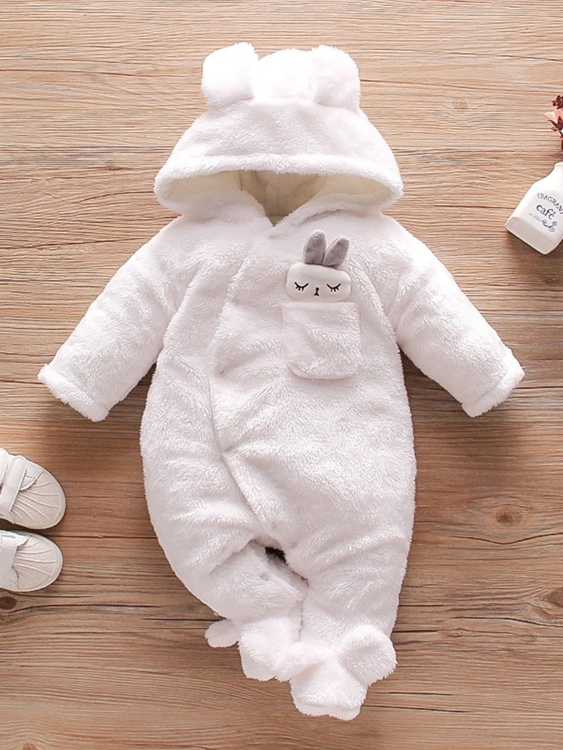 Rabbit Decor Long Sleeve Hooded Snapped Jumpsuit Rabbit Hooded Jumpsuit