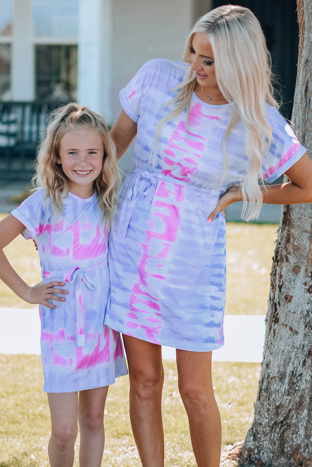 Women Tie-Dye Belted Women Tie-Dye Belted T-Shirt Dress